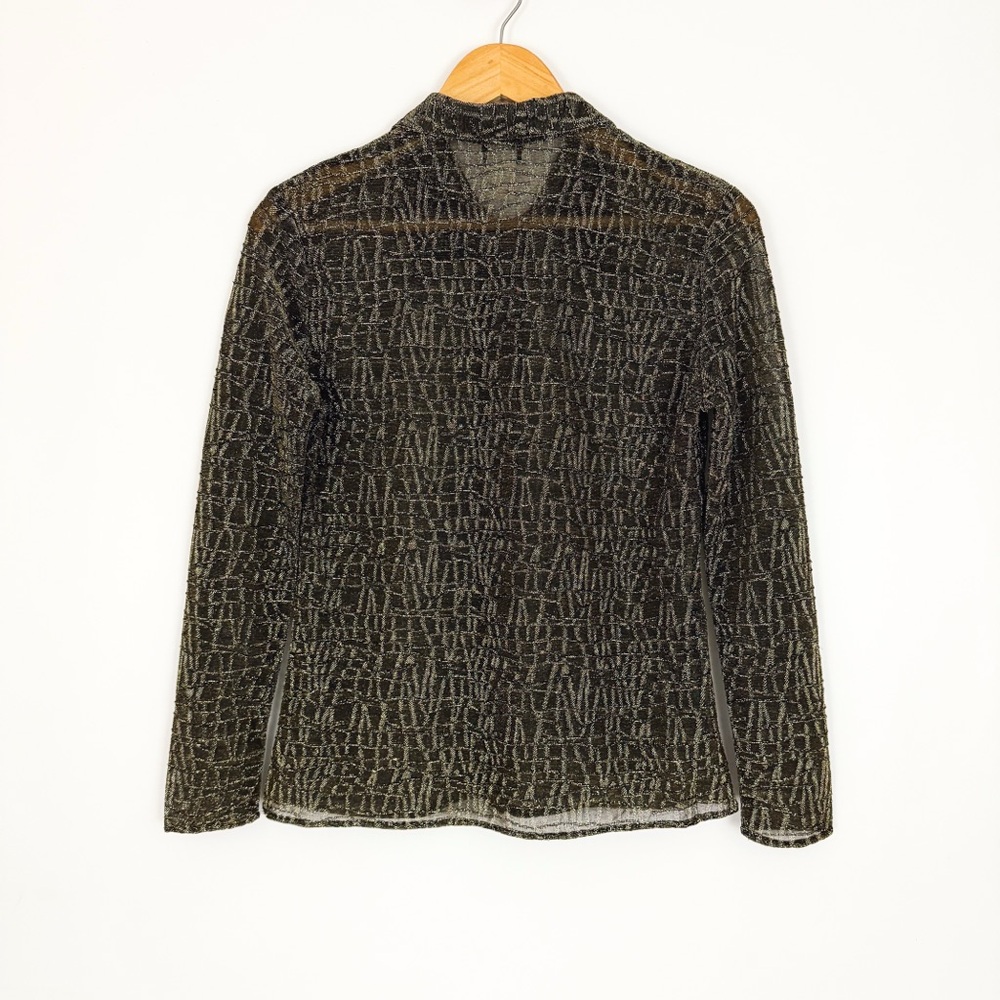 Vintage 90’s Sheer Metallic Textured Button-Front Blouse in Black & Gold Size S - Picture 8 of 9